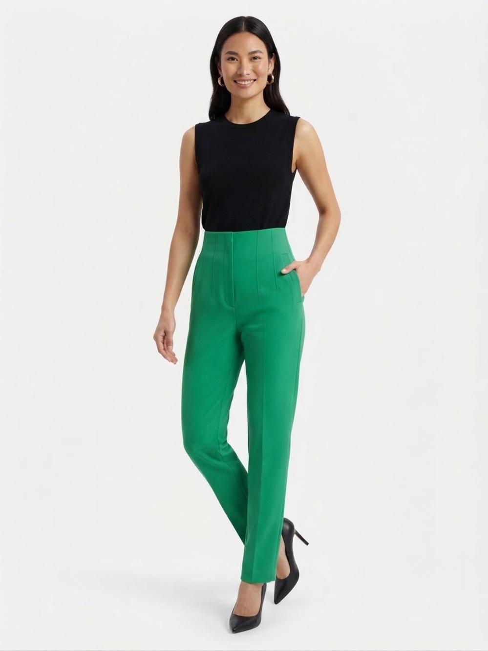 Zara Bright Green High Waist Tailored Straight Leg Pants XS